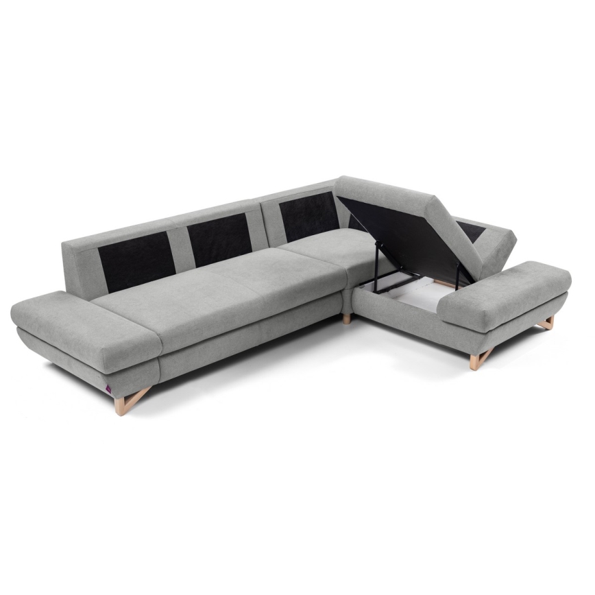 L-förmiges, klappbares Eck-Polstersofa mit Stauraum AVESTA rechts grau