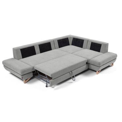 L-förmiges, klappbares Eck-Polstersofa mit Stauraum AVESTA rechts grau