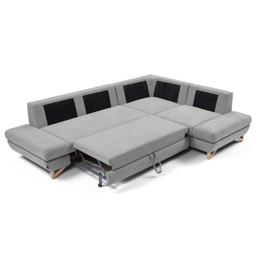 L-förmiges, klappbares Eck-Polstersofa mit Stauraum AVESTA rechts grau