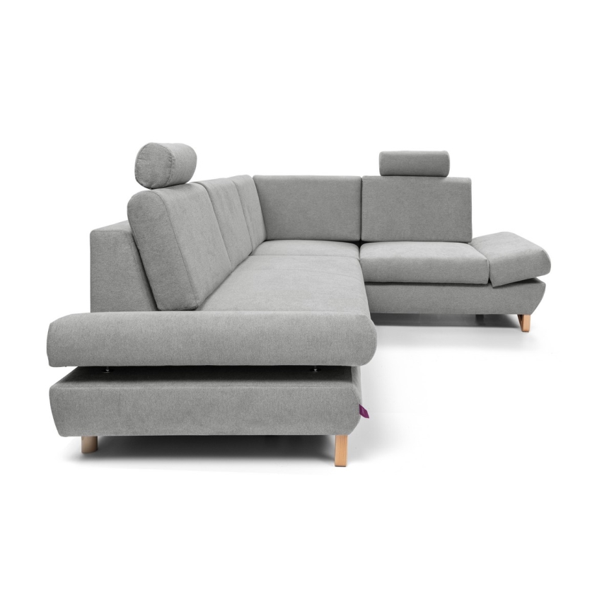 L-förmiges, klappbares Eck-Polstersofa mit Stauraum AVESTA rechts grau