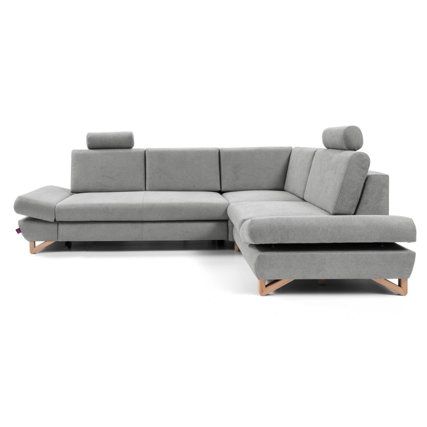 L-förmiges, klappbares Eck-Polstersofa mit Stauraum AVESTA rechts grau