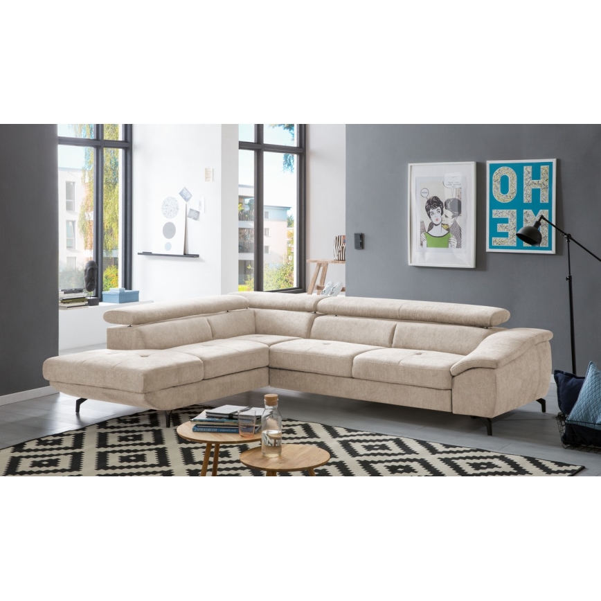 L-förmiges, klappbares Ecksofa mit Stauraum BRESCIA links beige