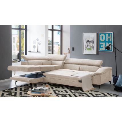 L-förmiges, klappbares Ecksofa mit Stauraum BRESCIA links beige
