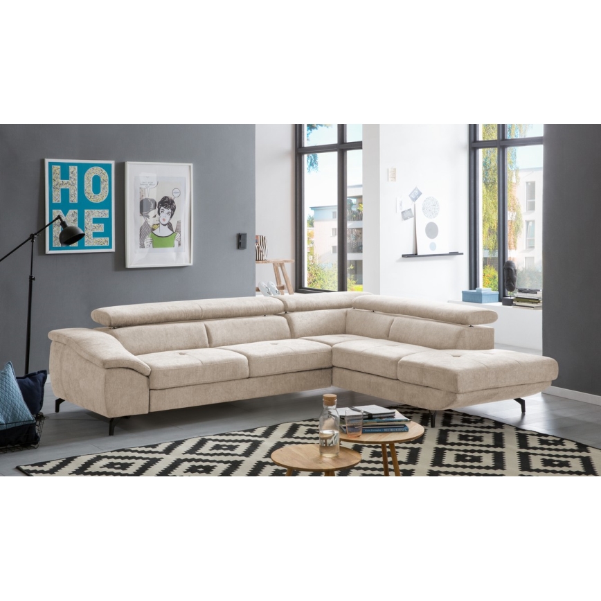 L-förmiges, klappbares Ecksofa mit Stauraum BRESCIA rechts beige