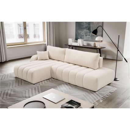 L-förmiges, klappbares Ecksofa mit Stauraum DESIO links beige