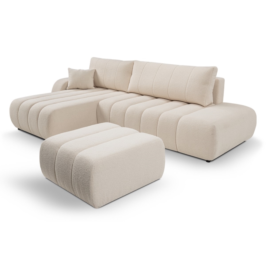 L-förmiges, klappbares Ecksofa mit Stauraum DESIO links beige