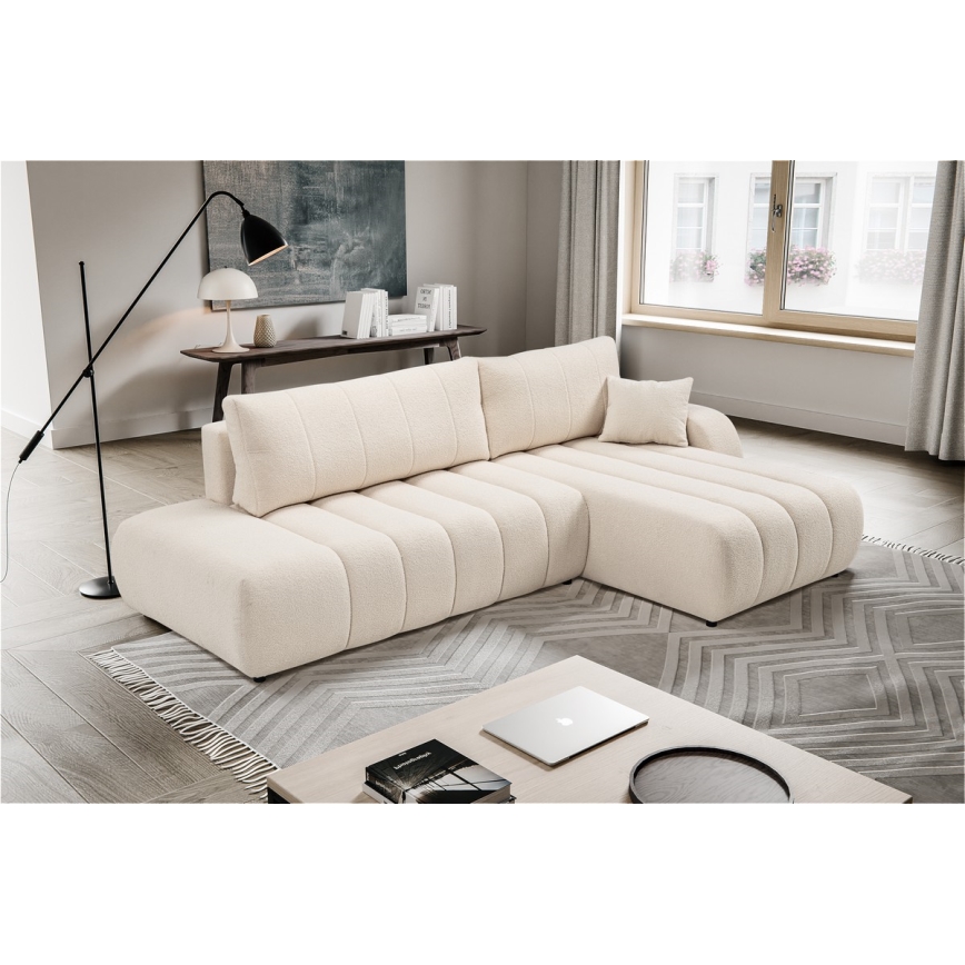 L-förmiges, klappbares Ecksofa mit Stauraum DESIO rechts beige