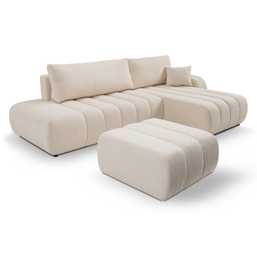 L-förmiges, klappbares Ecksofa mit Stauraum DESIO rechts beige