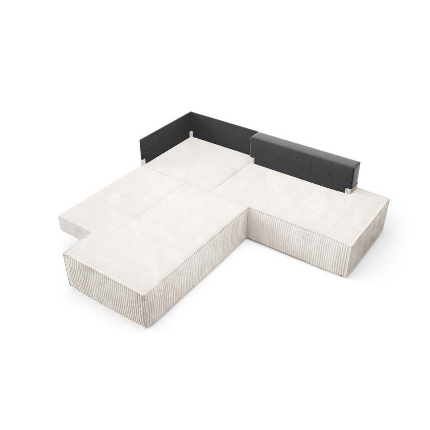 L-förmiges, klappbares Ecksofa mit Stauraum TERAMO rechts beige