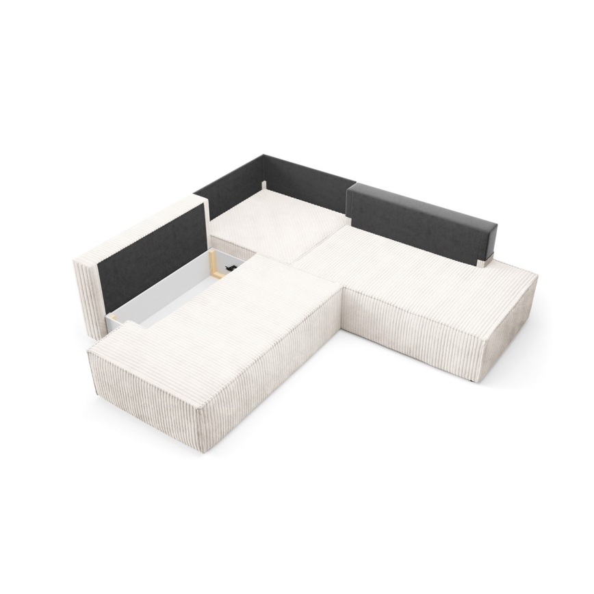 L-förmiges, klappbares Ecksofa mit Stauraum TERAMO rechts beige