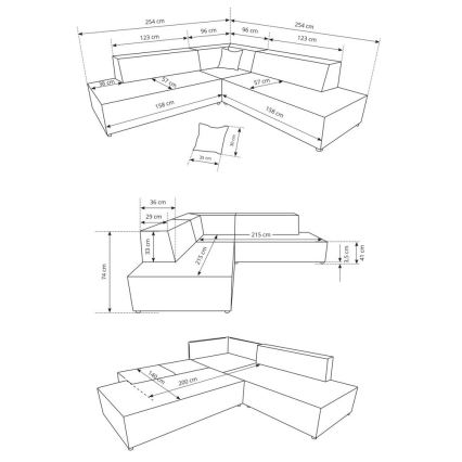 L-förmiges, klappbares Ecksofa mit Stauraum TERAMO rechts beige