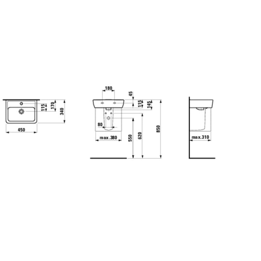 LAUFEN H8119510001041 - PRO Waschbecken, Aufsatz- oder wandhängend, 45 x 34 cm, Keramik, Weiß