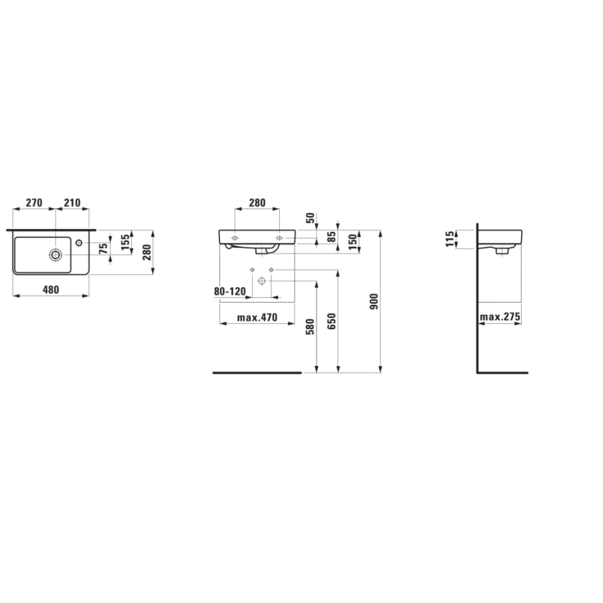LAUFEN H8159540001041 - Wandhängendes Waschbecken PRO 48x28 cm Keramik/weiß