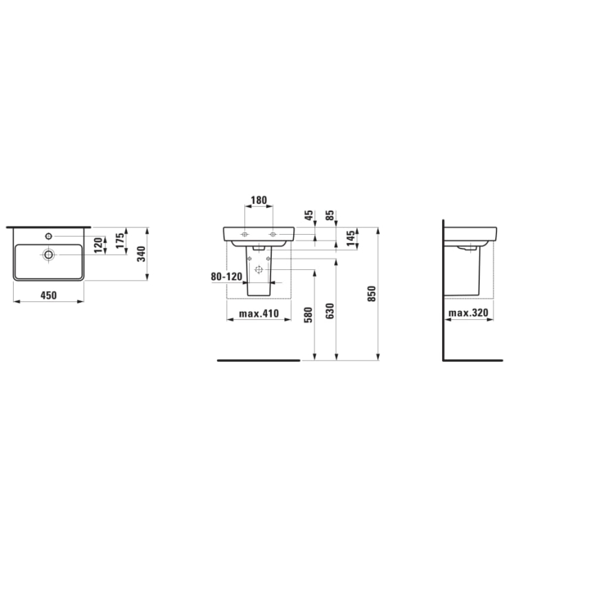 LAUFEN H8159610001041 - PRO Aufsatz-/Wandwaschbecken 45 × 34 cm, Keramik, weiß