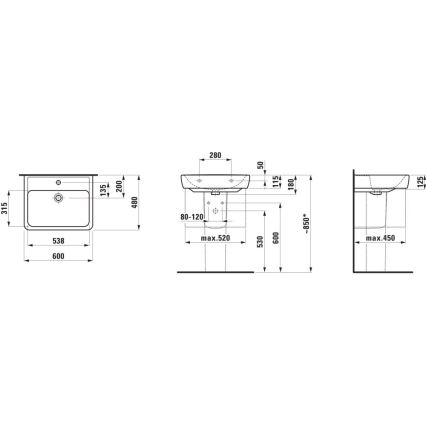 LAUFEN H8166120001311 - Wandhängendes Eckwaschbecken PRO 45x46 cm Keramik/weiß