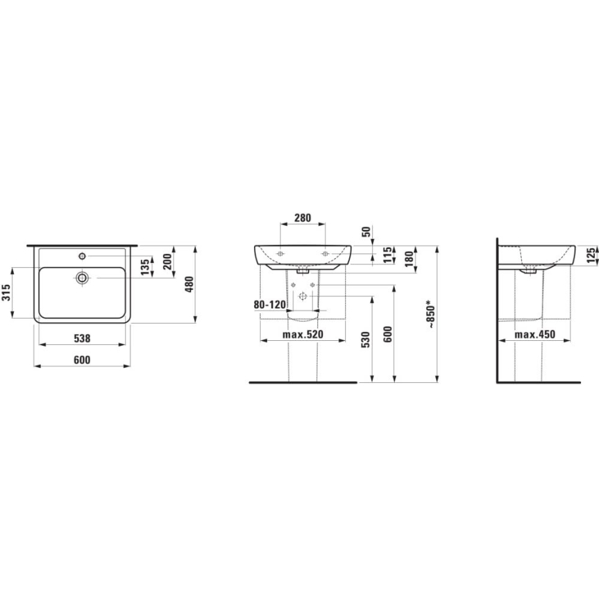 LAUFEN H8166120001311 - Wandhängendes Eckwaschbecken PRO 45x46 cm Keramik/weiß