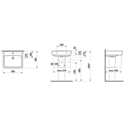 LAUFEN H8189510001041 - Aufsatzwaschbecken/wandhängend PRO 55x48 cm Keramik/weiß