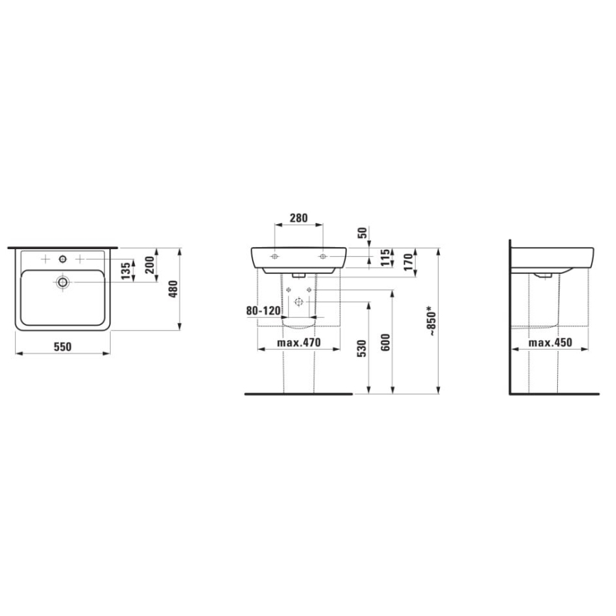 LAUFEN H8189510001041 - Aufsatzwaschbecken/wandhängend PRO 55x48 cm Keramik/weiß