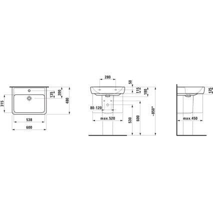 LAUFEN H8189520001041 - Aufsatzwaschbecken/wandhängend PRO 60x48 cm Keramik/weiß