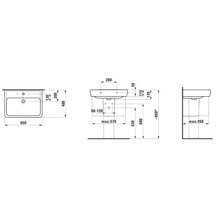 LAUFEN H8189530001041 - Aufsatzwaschbecken/wandhängend PRO 65x48 cm Keramik/weiß
