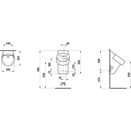 LAUFEN H8402860200001 - Pissoir mit Sensor VAL 230V, hinterer Wasseranschluss, hinterer Abfluss, Keramik/glänzend schwarz