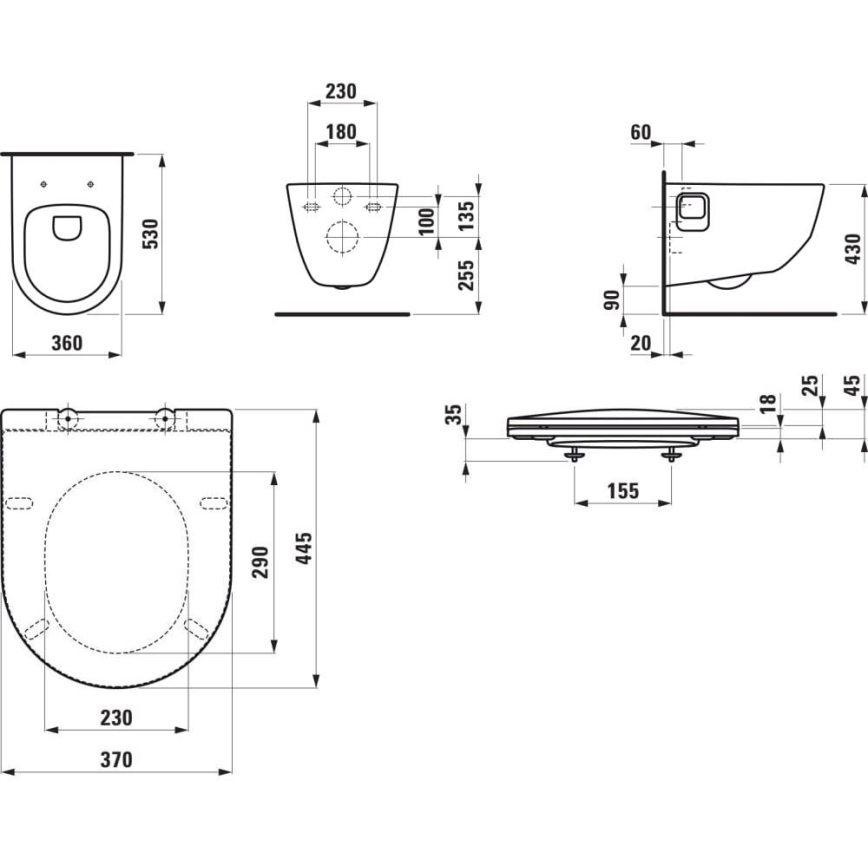 LAUFEN H8669540000001 - Wandhängendes WC PRO, Keramik/weiß + WC-Sitz SoftClose PRO, Duroplast/weiß