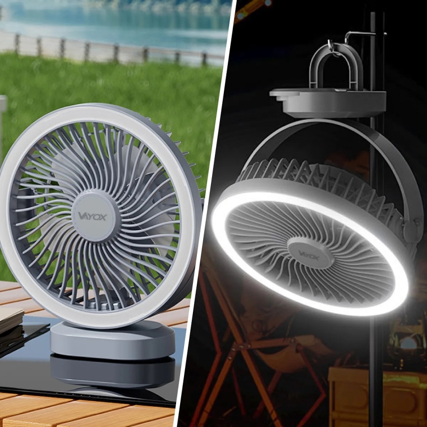 LED Wiederaufladbarer Tischventilator mit LED-Beleuchtung LED/3W/5V USB 2400 mAh Grau