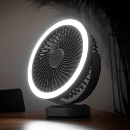 LED Wiederaufladbarer Tischventilator mit LED-Beleuchtung LED/3W/5V USB 2400 mAh Grau