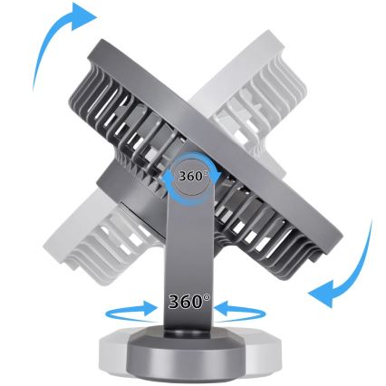 LED Wiederaufladbarer Tischventilator mit LED-Beleuchtung LED/3W/5V USB 2400 mAh Grau