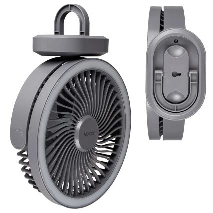 LED Wiederaufladbarer Tischventilator mit LED-Beleuchtung LED/3W/5V USB 2400 mAh Grau