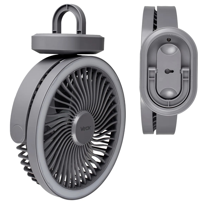 LED Wiederaufladbarer Tischventilator mit LED-Beleuchtung LED/3W/5V USB 2400 mAh Grau