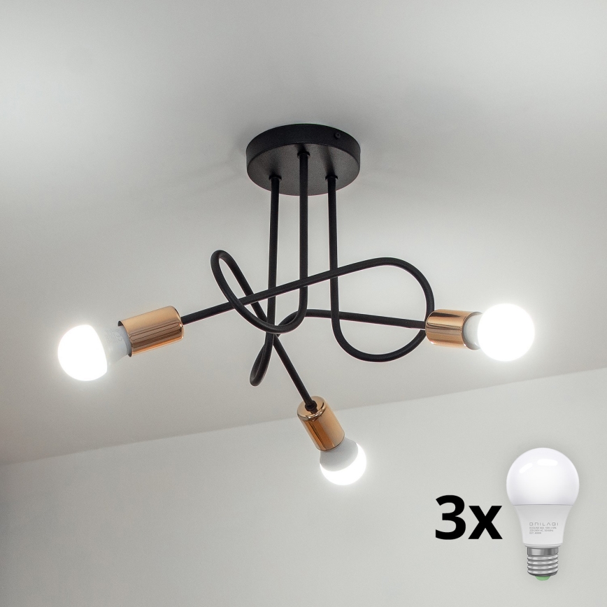 LED-Anbau-Deckenleuchte OXFORD 3xE27/15W/230V schwarz