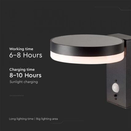 LED Außen-Solar-Wandleuchte mit Sensor LED/5,5W/3,7V 3000K IP54 2000 mAh