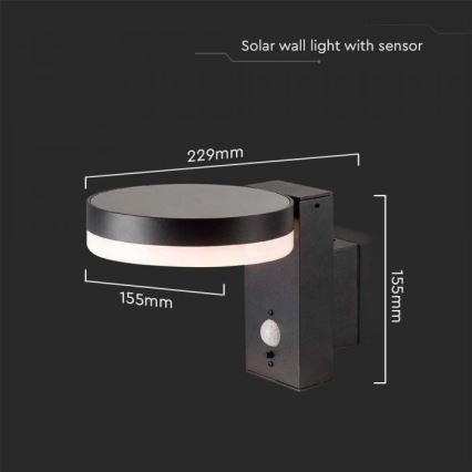 LED Außen-Solar-Wandleuchte mit Sensor LED/5,5W/3,7V 3000K IP54 2000 mAh