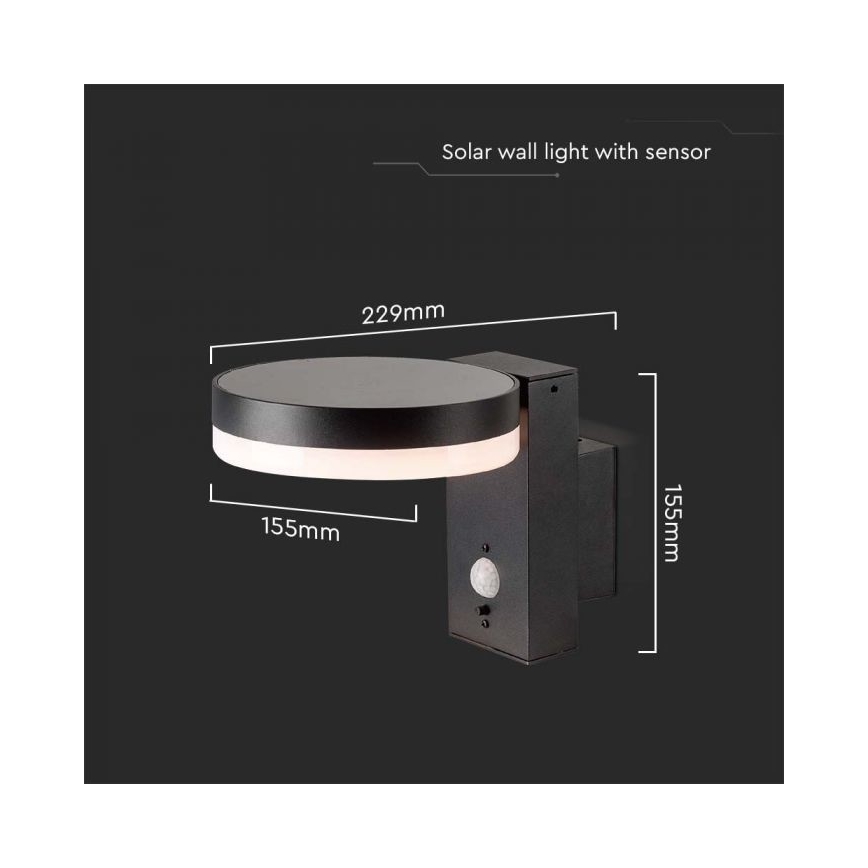 LED Außen-Solar-Wandleuchte mit Sensor LED/5,5W/3,7V 3000K IP54 2000 mAh