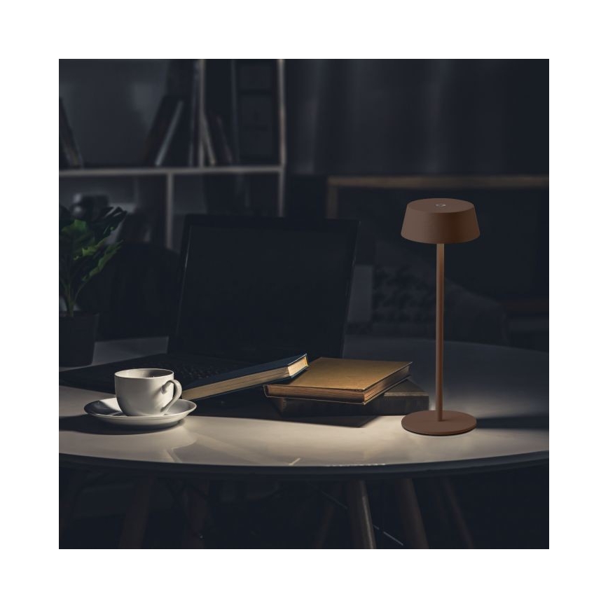 LED Außen-Tischlampe, dimmbar, berührungsempfindlich, wiederaufladbar, LED/2W/5V, 4400 mAh, IP54, braun