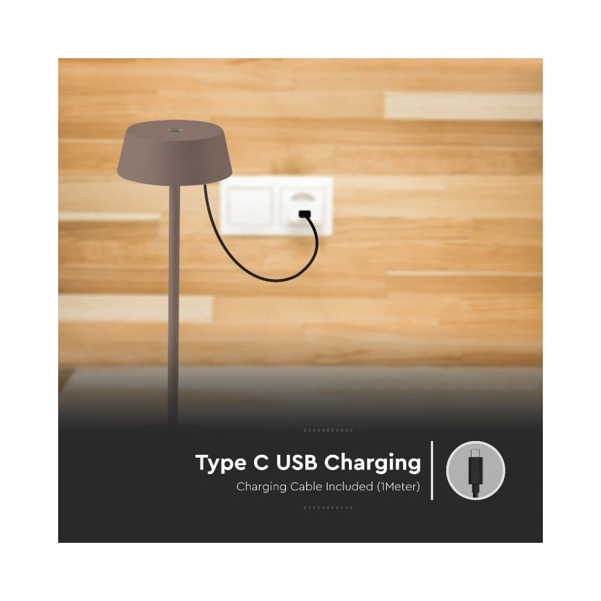 LED Außen-Tischlampe, dimmbar, berührungsempfindlich, wiederaufladbar, LED/2W/5V, 4400 mAh, IP54, braun