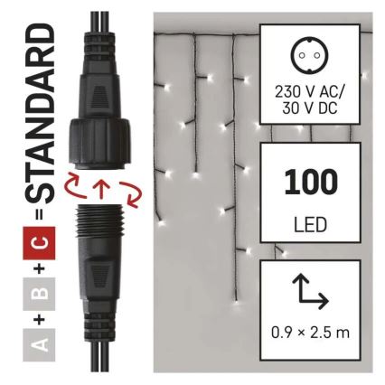 LED Außen-Weihnachtslichterkette 100xLED/2,5x0,9m IP44 kaltweiß