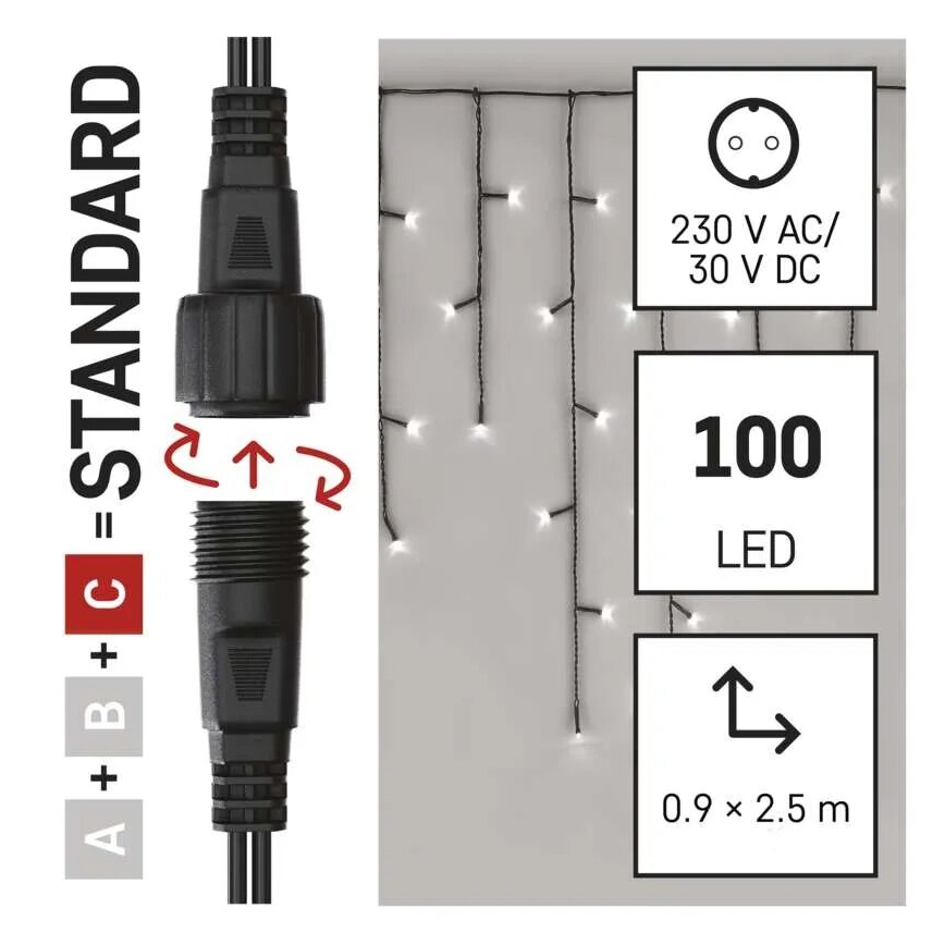 LED Außen-Weihnachtslichterkette 100xLED/2,5x0,9m IP44 kaltweiß