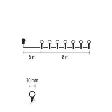 LED-Außen-Weihnachtslichterkette, 80 LEDs, 8 Funktionen, 13 m, mehrfarbig, IP44