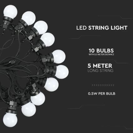 LED Außen-Lichterkette STRING 5m 10xLED/0,5W/230V IP44 3000K