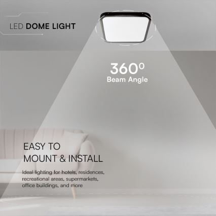 LED Badezimmer-Deckenleuchte SAMSUNG CHIP LED/18W/230V IP44 4000K 25x25 cm schwarz