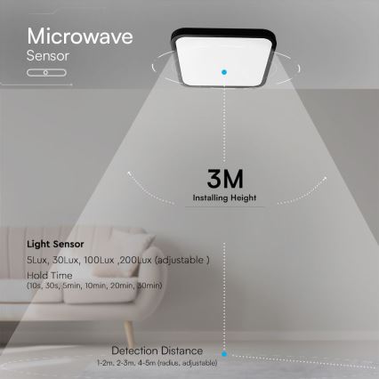 LED Badezimmer-Deckenleuchte mit Sensor SAMSUNG CHIP LED/18W/230V IP44 4000K 29x29 cm Schwarz + Fernbedienung