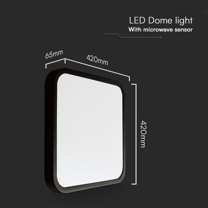 LED Badezimmer-Deckenleuchte mit Sensor SAMSUNG CHIP LED/36W/230V IP44 4000K 42x42 cm schwarz + Fernbedienung