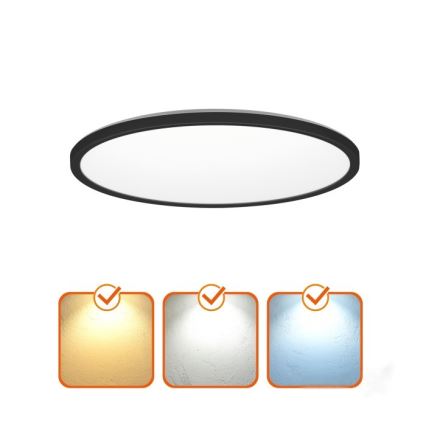 LED Badezimmerleuchte mit Bewegungs- und Dämmerungssensor NIVERA LED/12W/230V IP54 3000/4000/6000K Ø 22,5 cm schwarz + Fernbedienung