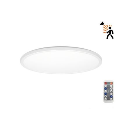 LED Badezimmerleuchte mit Bewegungs- und Dämmerungssensor NIVERA LED/12W/230V IP54 3000/4000/6000K Ø 22,5 cm Weiß + Fernbedienung