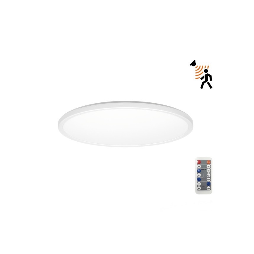 LED Badezimmerleuchte mit Bewegungs- und Dämmerungssensor NIVERA LED/12W/230V IP54 3000/4000/6000K Ø 22,5 cm Weiß + Fernbedienung