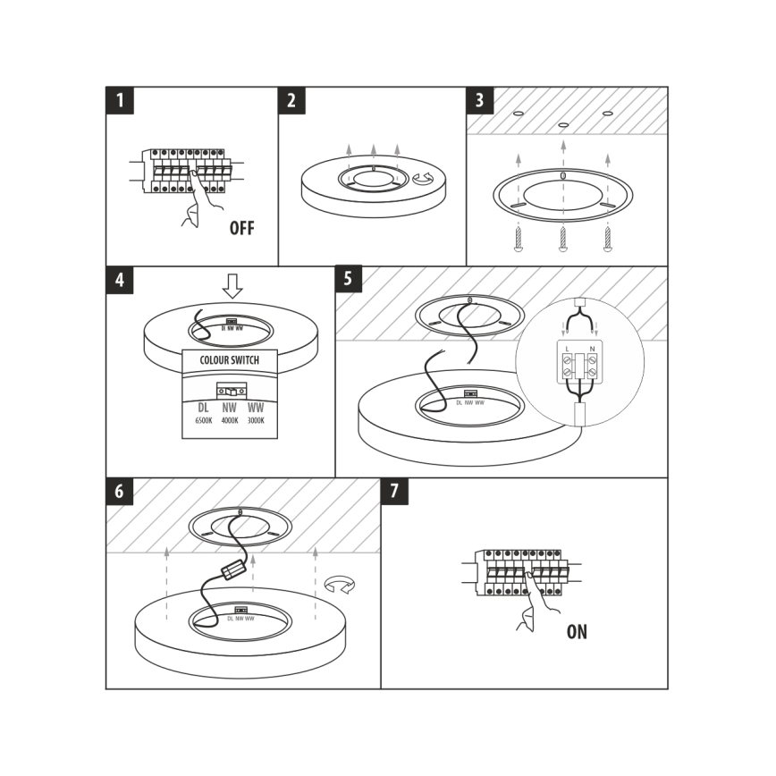 LED-Deckenleuchte 40 W, 230 V, 3000/4000/6500 K, Ø 50 cm, weiß