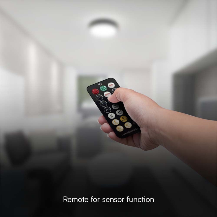 LED-Deckenleuchte für Badezimmer mit Sensor LED/18W/230V 4000K IP44 d 29,5 cm schwarz + Fernbedienung