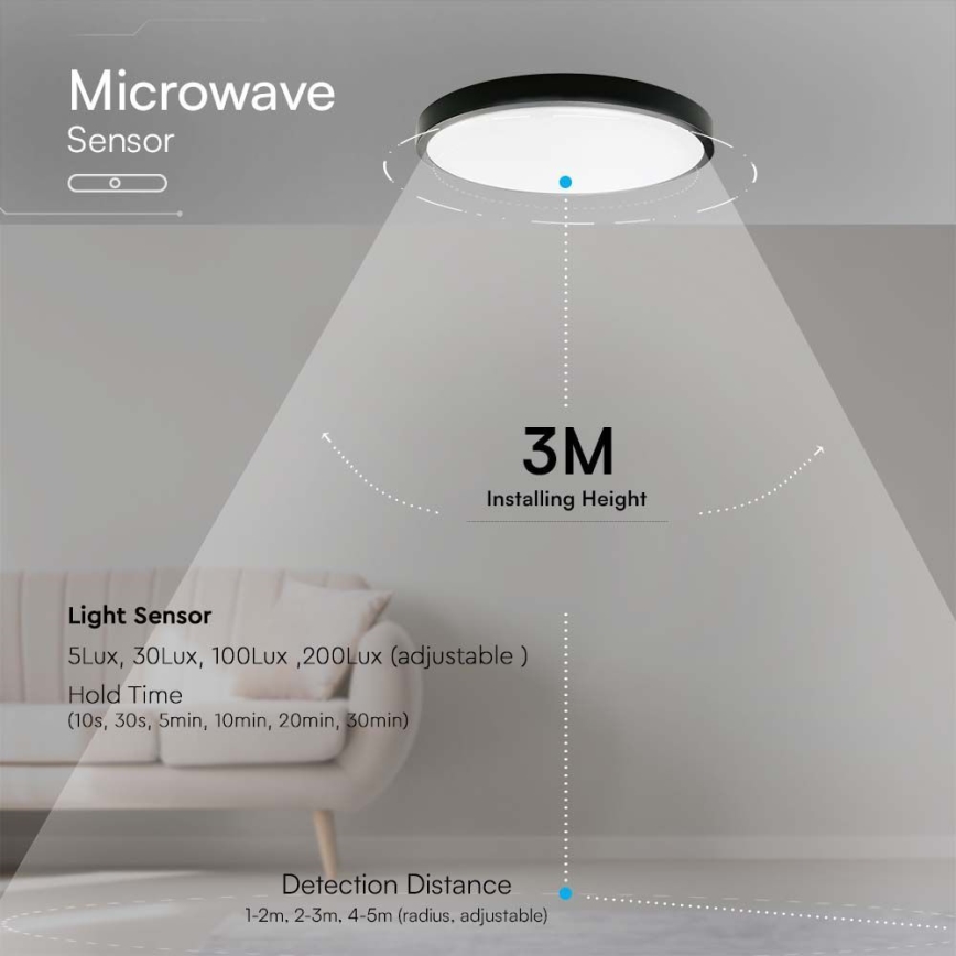 LED-Deckenleuchte für Badezimmer mit Sensor LED/36W/230V 4000K IP44 d 42 cm schwarz + Fernbedienung